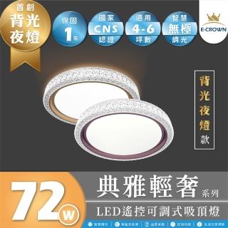 【E-CROWN】4-6坪 72W 典雅輕奢 LED吸頂燈 遙控調光調色 背光夜燈款(附遙控器、可調光調色、72W)