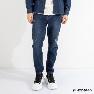 【Hang Ten】男裝-環保再生紗-TAPERED FIT錐形中腰九分丹寧褲(深藍色)