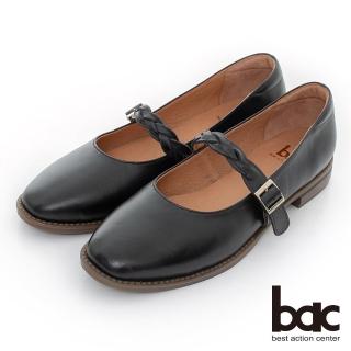 【bac】雙色質感編織瑪莉珍鞋(黑色)