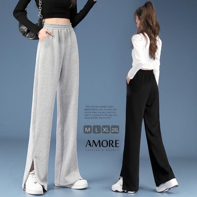【Amore】韓國高腰口袋顯瘦開衩棉寬褲(一件褲子兩種穿法)