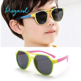 【MEGASOL】中性兒童男孩女孩UV400抗紫外線偏光兒童太陽眼鏡(造型橢圓框款KD8173-三色可選)