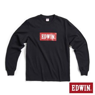 【EDWIN】女裝 BOX LOGO長袖T恤(黑色)