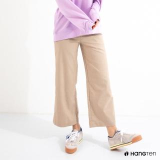 【Hang Ten】女裝-WIDE LEG FIT寬口仿毛料鬆緊長褲(淺卡其)