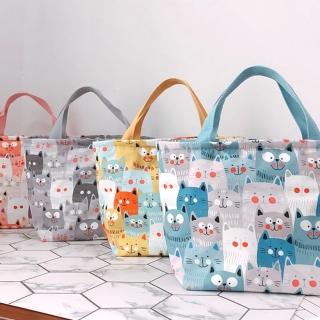 【優貝選】日系滿版貓咪多用途 保溫 防水小手提包/便當袋/午餐提包(4色)