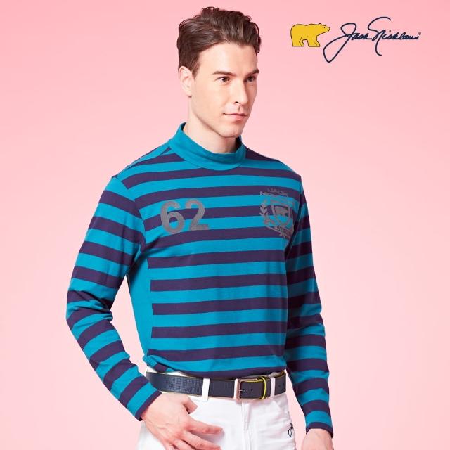 【Jack Nicklaus 金熊】GOLF男款彈性條紋吸濕排汗圓領衫/高爾夫球衫(藍色)