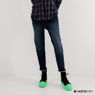【Hang Ten】女裝-TAPERED FIT錐形鬆緊腰頭抽繩丹寧長褲(深藍色)