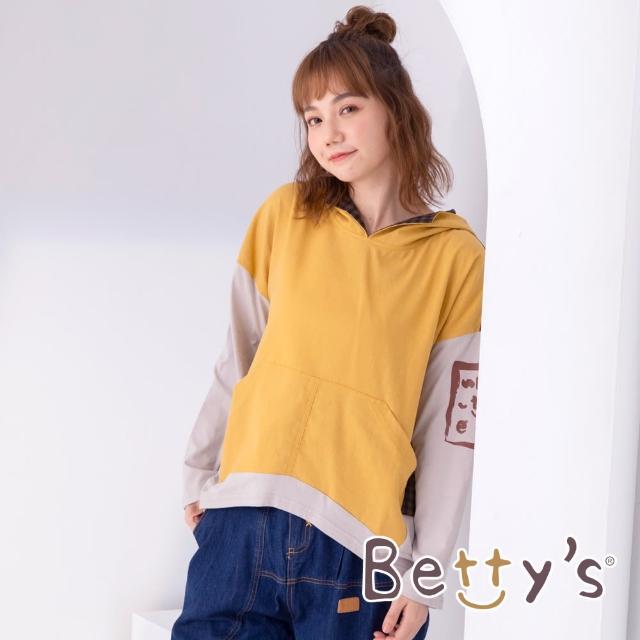 【betty’s 貝蒂思】格紋拼布連帽長袖T-shirt(鉻黃色)