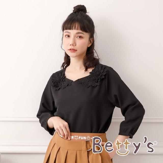 【betty’s 貝蒂思】雪紡蕾絲花壓飾上衣(黑色)
