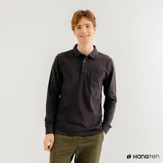 【Hang Ten】男裝-口袋長袖POLO衫(深藍色)