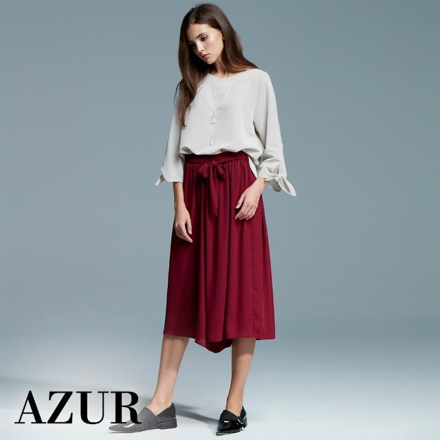 【AZUR】時尚女伶綁結造型雪紡寬褲