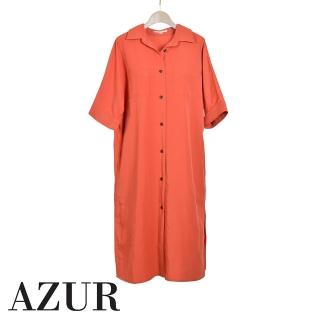 【AZUR】長版五分袖排釦襯衫洋裝