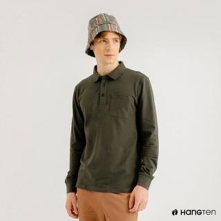 【Hang Ten】男裝-口袋長袖POLO衫(綠色)