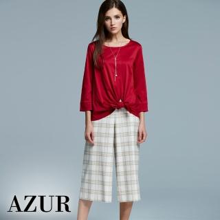 【AZUR】都會女伶時尚格紋質感羊毛寬褲