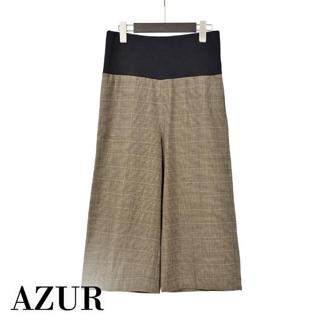 【AZUR】寬高腰顯瘦拼接寬褲-細格紋