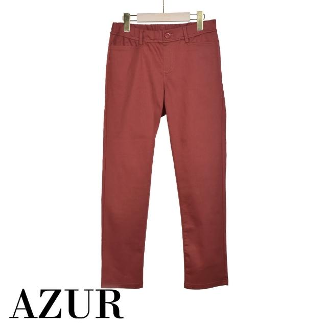 【AZUR】單釦造型鬆緊彈性貼腿長褲-2色