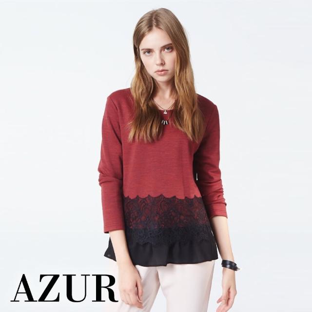 【AZUR】質感蕾絲拼接造型羊毛上衣-3色