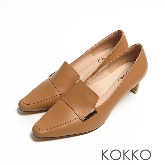 【KOKKO 集團】超舒適方頭長腿真皮軟墊扁跟鞋(奶茶色)
