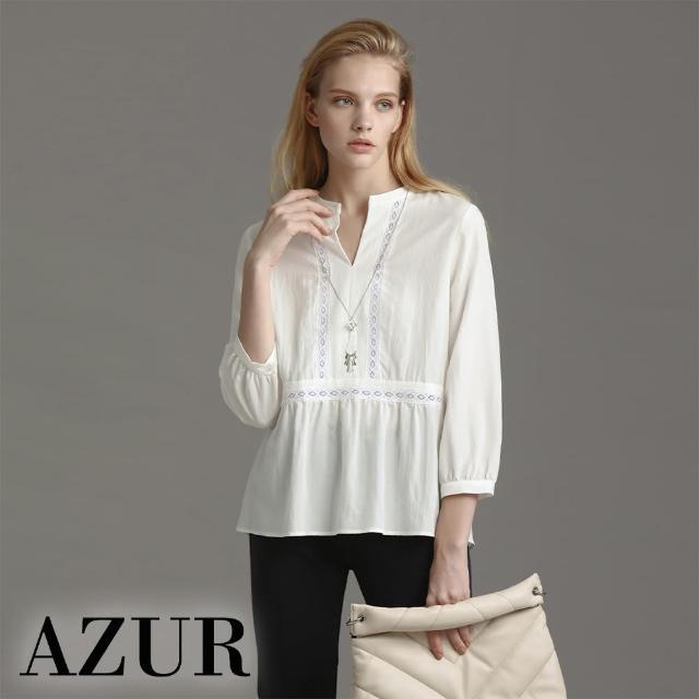 【AZUR】波西米亞蕾絲緞帶造型上衣