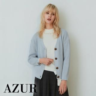 【AZUR】粉嫩色系質感V領粗針織外套-3色
