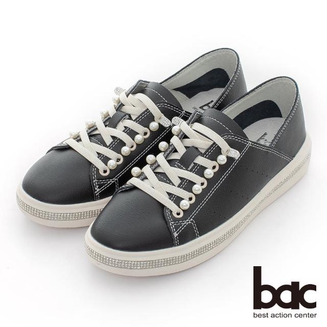 【bac】珍珠點綴平底休閒鞋(黑色)