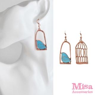 【MISA】歐美時尚復古風不對稱鳥籠造型耳環(3色任選)