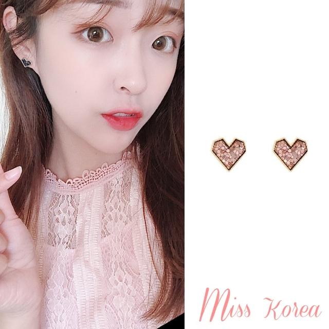 【MISS KOREA】韓國設計S925銀針炫彩亮片愛心造型耳環(2色任選)