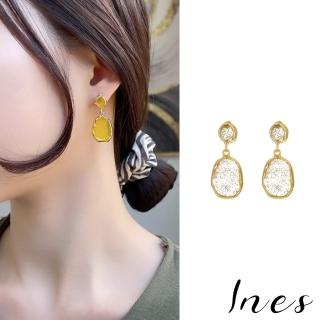 【INES】韓國設計S925銀針不規則糖果色系寶石風格耳環(黃)