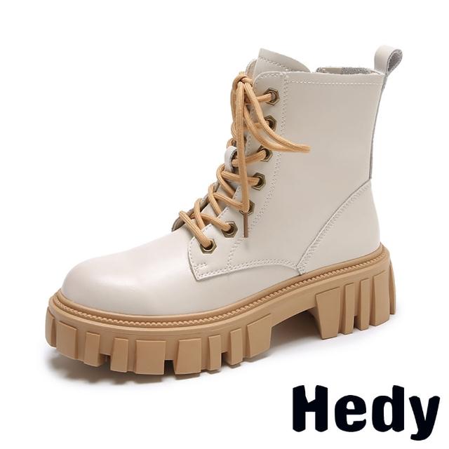 【Hedy】厚底馬丁靴 馬丁靴/潮流撞色大圓頭個性厚底馬丁靴(米)
