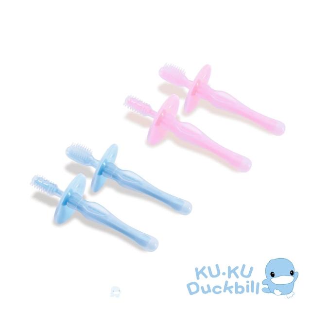 【KU.KU. 酷咕鴨】幼兒學習矽膠牙刷2入(藍/粉)
