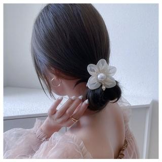 【HaNA 梨花】韓國入秋美人季網紗花卉物語．珍珠纏繞髮圈