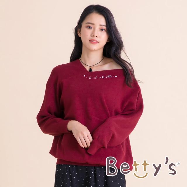 【betty’s 貝蒂思】斜領口寬鬆長袖毛衣(暗紅)