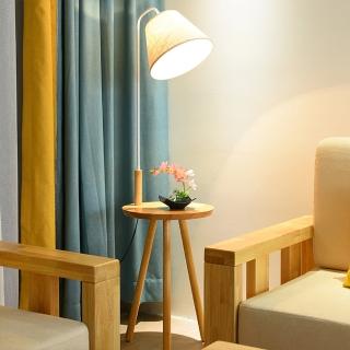 【PKS】原木色邊桌茶幾落地立燈-床頭燈(附遙控 無極調節亮度和色溫)