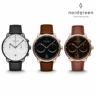 【Nordgreen 官方直營】Pioneer 先鋒 弧形藍寶石鏡面計時手錶 指針皮革錶帶 42mm(均一價 多款任選)