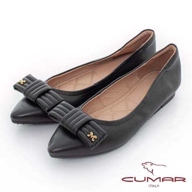 【CUMAR】尖頭立體蝴蝶結平底鞋(黑色)
