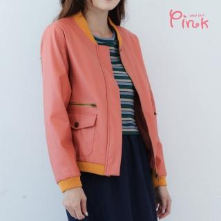 【PINK NEW GIRL】率性休閒配色棒球皮夾克外套 J3703SD(2色)