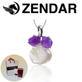 【ZENDAR】頂級淡水珍珠Elegant White with Purple Jade不定型墜項鍊(9013)
