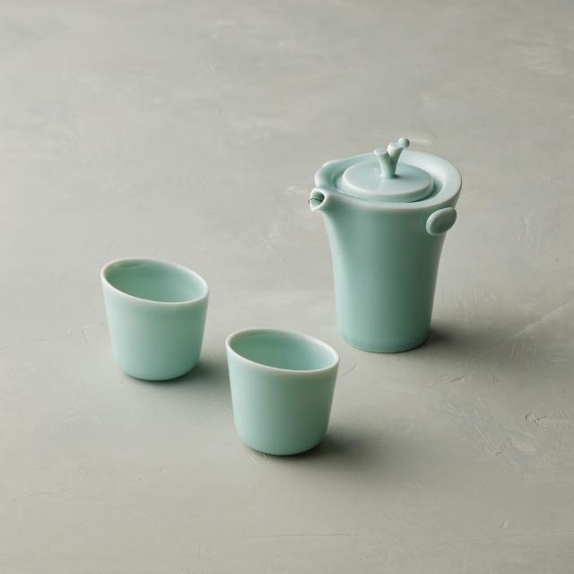 【安達窯】青瓷 - 森呼吸茶組 - 3件組禮盒裝(茶壺+茶杯)