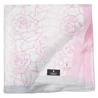 【LANVIN 浪凡】優雅玫瑰圖案娟絲材質大款絲領巾(粉色)