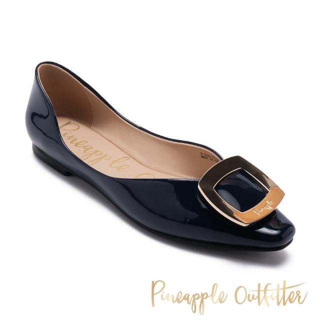 【Pineapple Outfitter】FAZEL 真皮方釦挖空平底鞋(藍色)