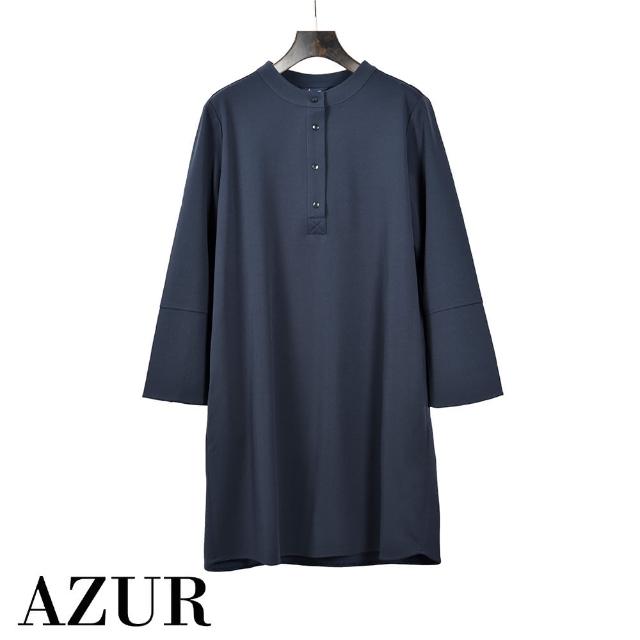 【AZUR】文青排釦圓領長版上衣