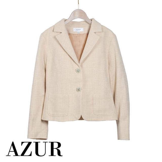 【AZUR】奶油莓細格編織西裝外套