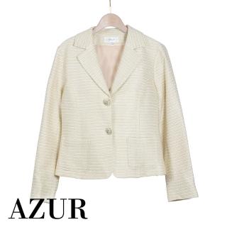 【AZUR】香草奶霜細格紋編織西裝外套