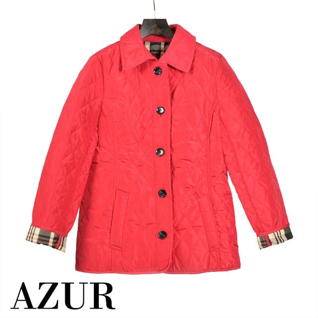 【AZUR】鋪棉格紋琥珀釦外套-3色