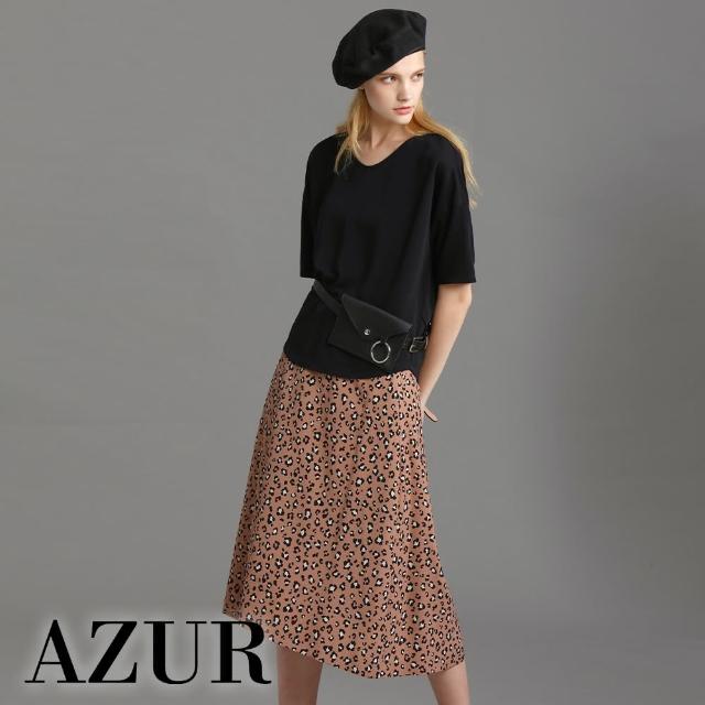 【AZUR】時尚高腰豹紋印花修身長裙-2色