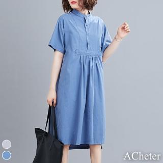 【ACheter】自然風時尚藝術純色棉麻寬鬆洋裝#108888現貨+預購(2色)