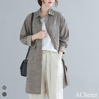【ACheter】羅馬春款復古條紋大碼寬鬆襯衫#108852現貨+預購(2色)