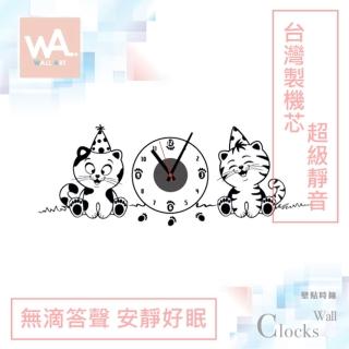 【iINDOORS 英倫家居】無痕設計壁貼時鐘 可愛貓咪(台灣製造 超靜音高品質機芯)