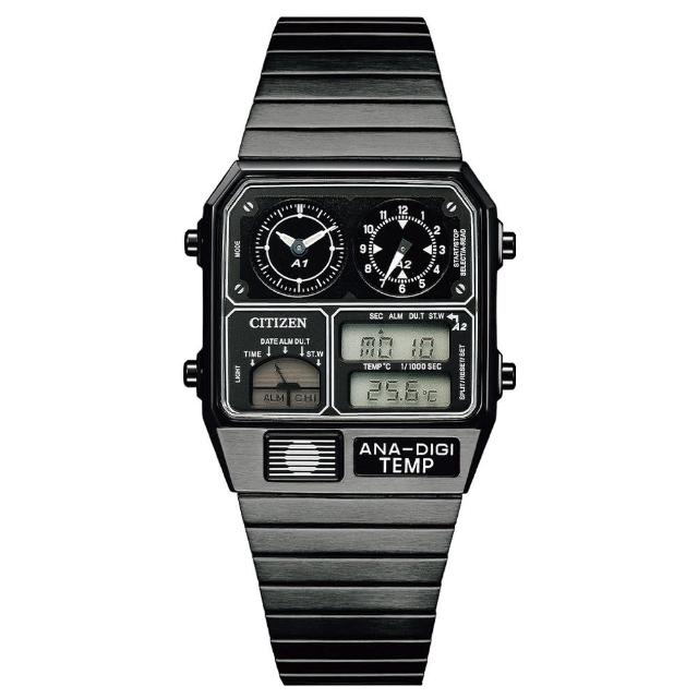 【CITIZEN 星辰】ANA-DIGI TEMP 經典金屬復古電子錶-黑/32.5x40.6mm(JG2105-93E)