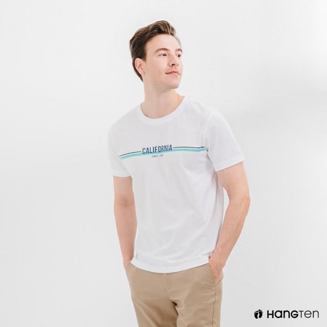 【Hang Ten】男裝-有機棉前胸文字印花T恤-白