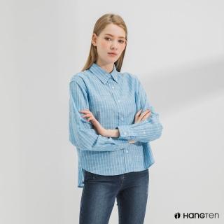 【Hang Ten】女裝-A-line版型長袖襯衫-淺藍